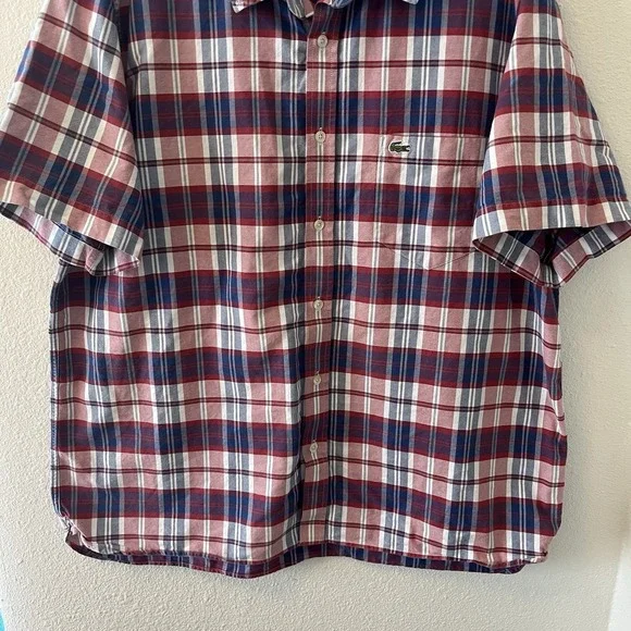 Lacoste Men's Shirt Size 45 (XL/2XL) Cotton Plaid Short Sleeve Collared Preppy - Picture 7 of 13